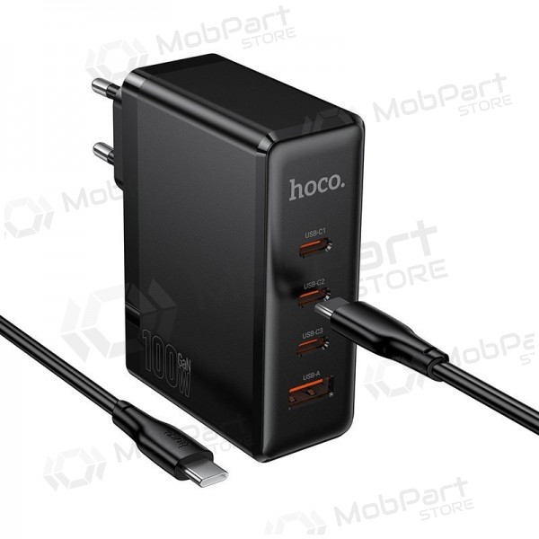 Nätladdare Hoco N85 100 W 3x USB-C + USB-A med USB-C kabel 2 m svart