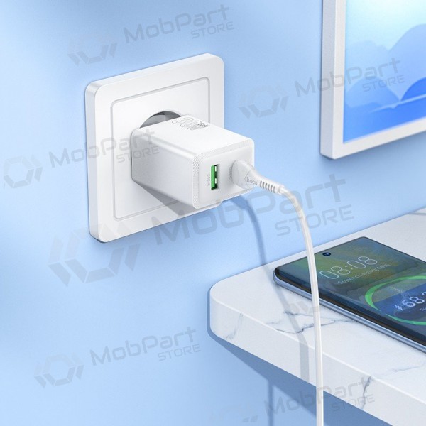 Telefonladdare Hoco N71 30 W GaN USB-C + USB-A med USB-C-kabel 1 m vit