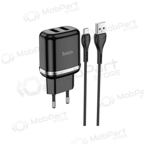 Laddare HOCO N4 Aspiring Dual USB + microUSB kabel (5V 2.4A) (svart)