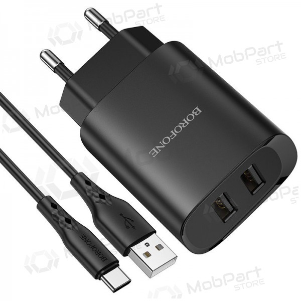 Laddare Borofone BN2 2xUSB 2.1A + USB Type-C (svart)