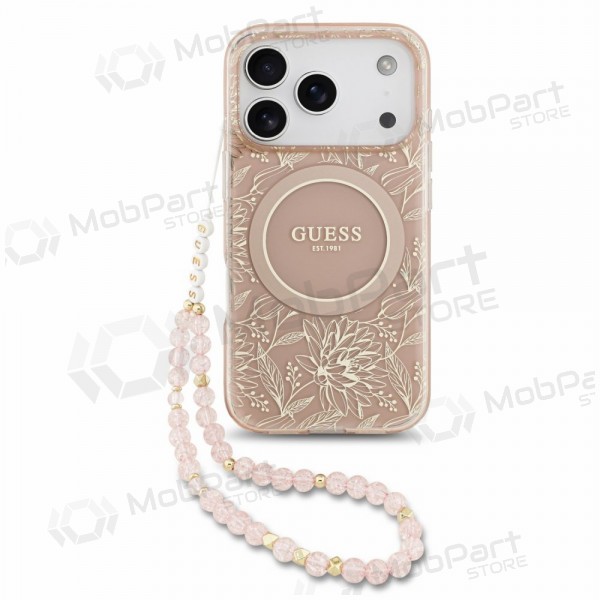 Apple iPhone 18 Pro fodral - Guess IML Flowers Allover Strap MagSafe (rosa)