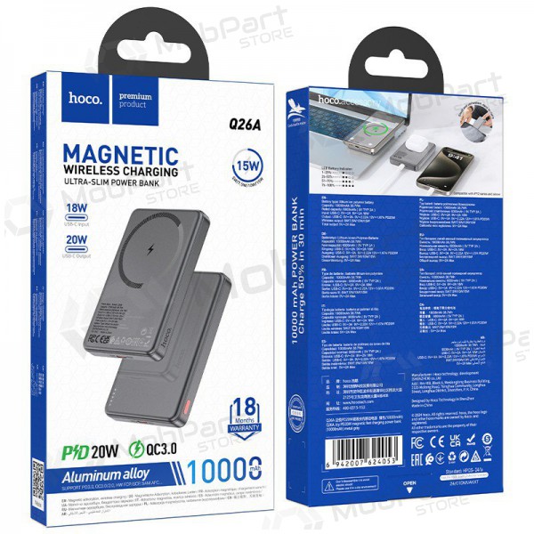 Powerbank Power Bank Hoco Q26A PD20W Magnetic 10000mAh svart