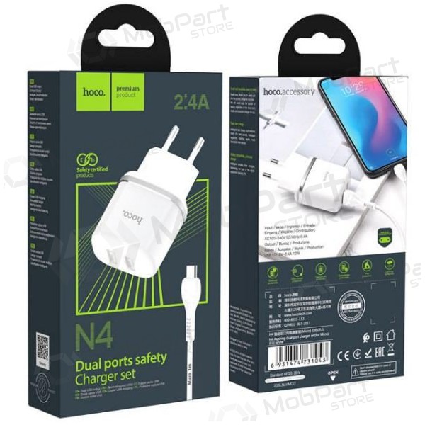 Laddare HOCO N4 Aspiring Dual USB + type-C kabel (5V 2.4A) (vit)
