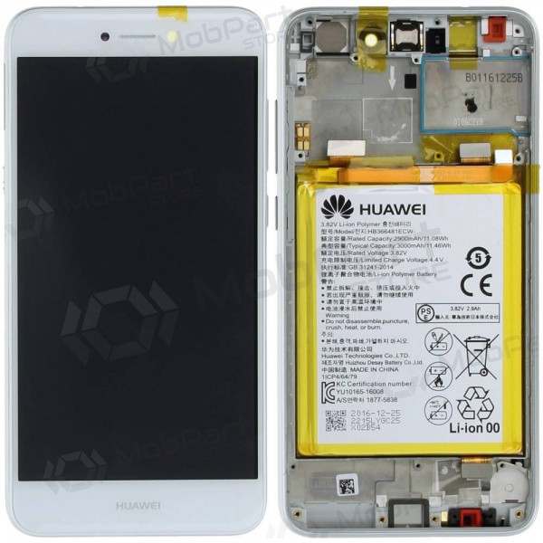 Huawei P8 Lite 2017 / P9 Lite 2017 / Honor 8 Lite skärm (vit) (med ram och batteri) (service pack) (original)