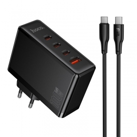 Nätladdare Hoco N85 100 W 3x USB-C + USB-A med USB-C kabel 2 m svart