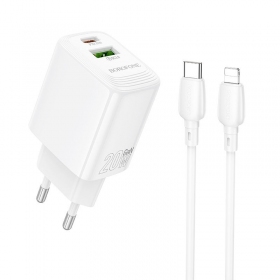 Telefonladdare Borofone BN27 20 W USB-C + USB-A med Lightning-kabel 1 m vit