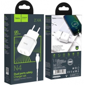 Laddare HOCO N4 Aspiring Dual USB + type-C kabel (5V 2.4A) (vit)