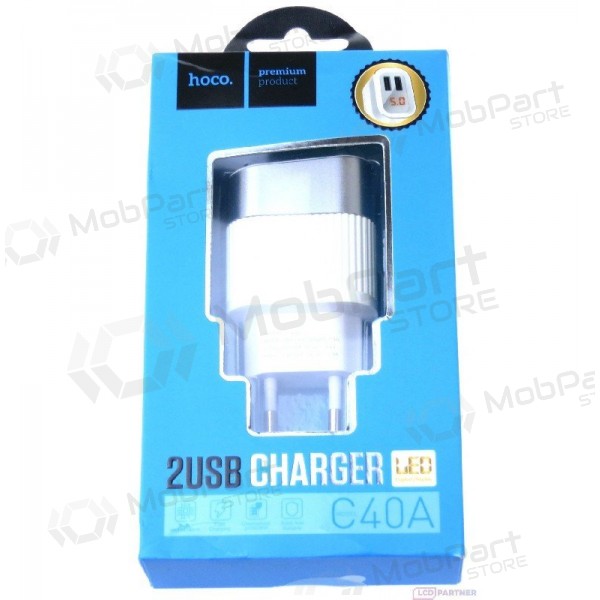 Laddare FastCharge HOCO C40A Speedmaster Dual USB (5V 2.4A) (vit)