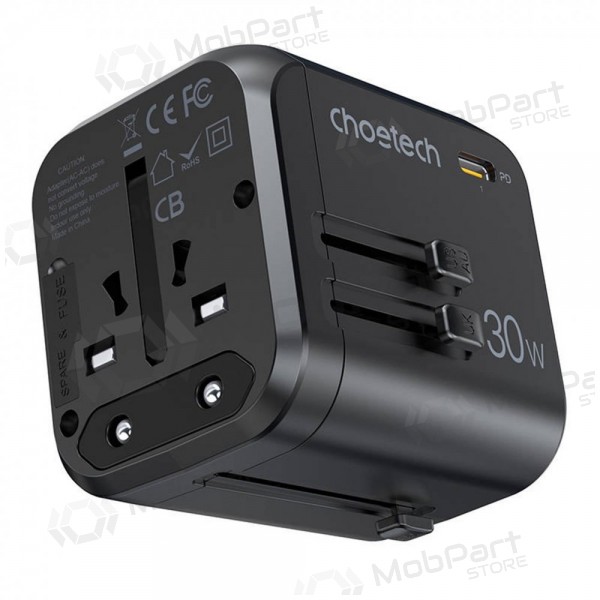 Universell kelioninis laddare Choetech PD5008 30W USB-C/3xUSB-A svart
