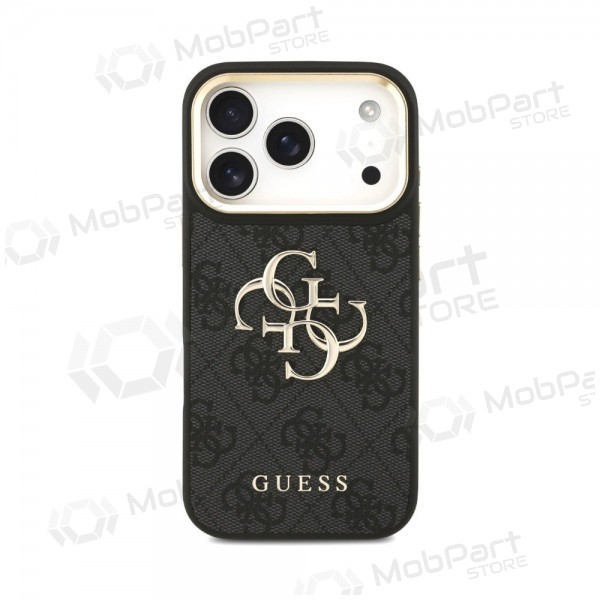 Apple iPhone 18 Pro Max fodral - Guess PU Leather 4G Metal Logo Gold Frame (svart)