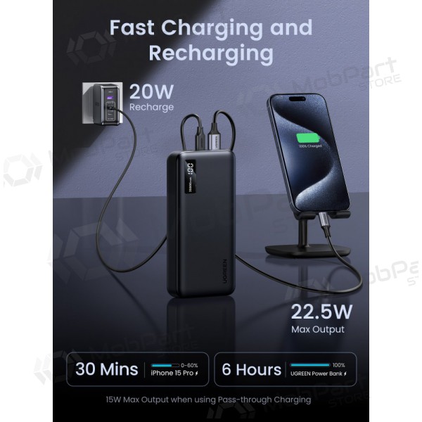 Powerbank Power Bank Ugreen PB313 20W 20000mAh (25683) svart Powerbank Power Bank Ugreen PB313 20W 20000mAh (25683) svart