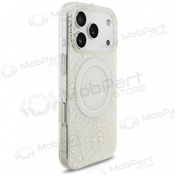 Apple iPhone 18 Pro fodral - Guess IML Flowers Allover Strap MagSafe (vit)