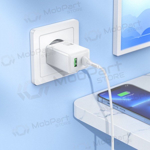 Telefonladdare Hoco N71 30 W GaN USB-C + USB-A med Lightning-kabel 1 m vit