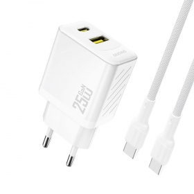 Telefonladdare Dudao A26TC 25 W GaN USB-C + USB-A med USB-C-kabel 1 m vit