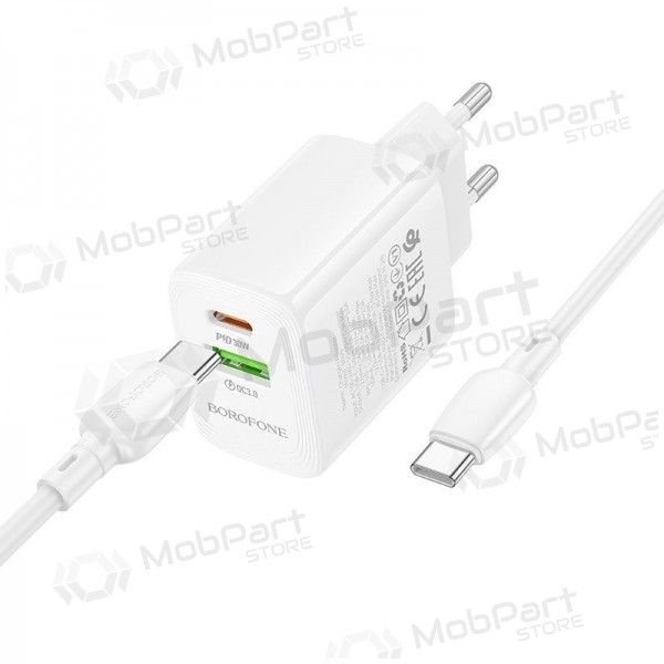 Telefonladdare Borofone BN29 30 W USB-C + USB-A med USB-C-kabel 1 m vit