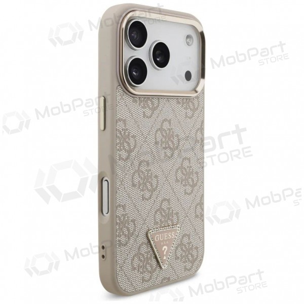 Apple iPhone 17 Pro Max fodral - Guess PU Leather 4G Strass Triangle Logo Gold Frame MagSafe (rosa)