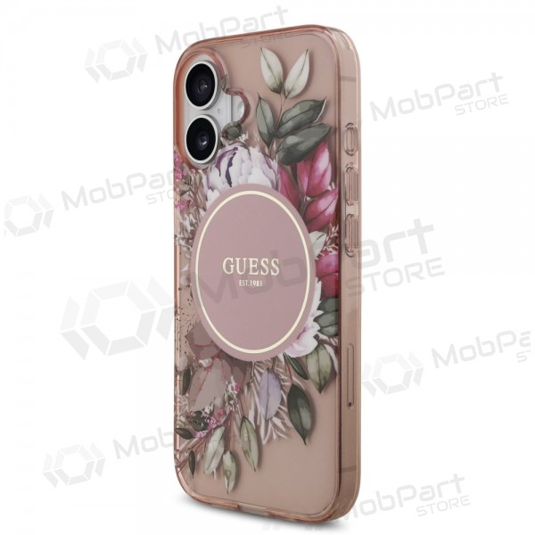 Apple iPhone 17 fodral - Guess IML Flowers Strap MagSafe (rosa)