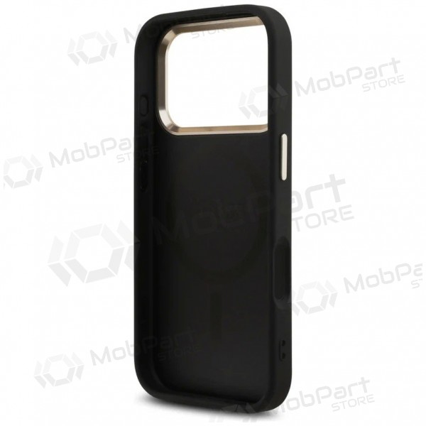 Apple iPhone 17 Pro Max fodral - Guess PU Leather 4G Strass Triangle Logo Gold Frame MagSafe (svart)