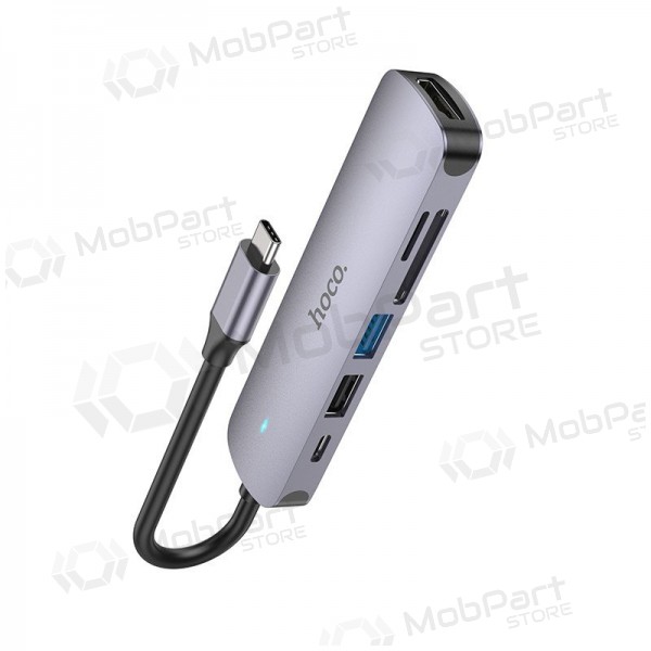 USB-C-adapter Hoco HB28 USB-C till HDMI + USB 3.0 + USB 2.0 + SD + TF + PD grå