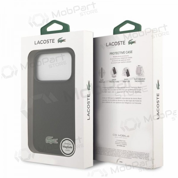 Apple iPhone 18 Pro fodral - Lacoste PVC Iconic Petit Pique Metal Logo MagSafe (svart)