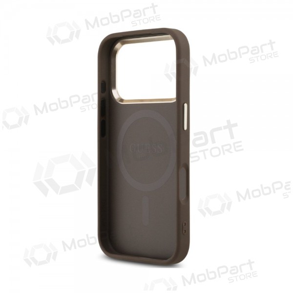 Apple iPhone 18 Pro fodral - Guess PU Leather 4G Strass Triangle Logo Gold Frame MagSafe (brun)