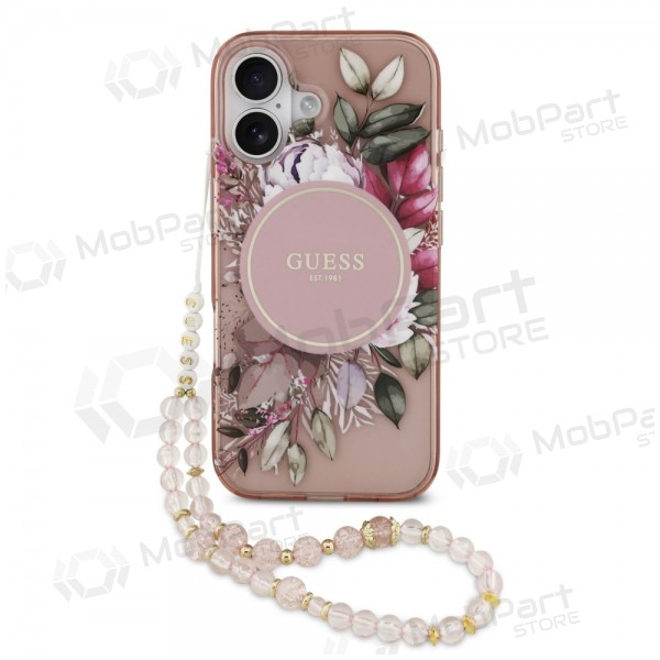 Apple iPhone 17 fodral - Guess IML Flowers Strap MagSafe (rosa)