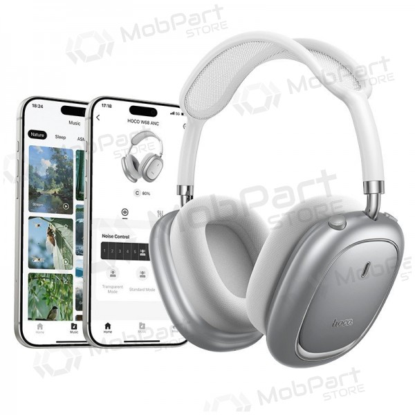 Trådlösa hörlurar med mikrofon Hoco W68 ANC Bluetooth silver