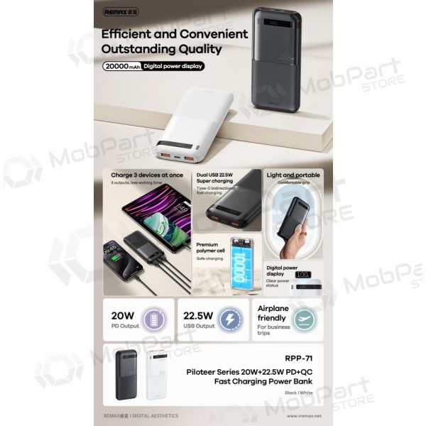 Powerbank Power Bank Remax RPP-71 22.5W 10000mAh svart