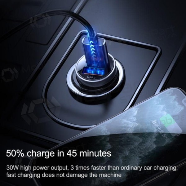 Laddare automobilinis Joyroom C-A09 2xUSB (SCP, PD, AFC) 3.0 30W (svart)