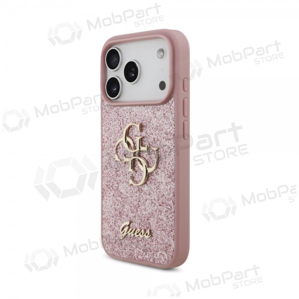 Apple iPhone 18 Pro fodral - Guess PU Fixed Glitter 4G Metal Logo (rosa)