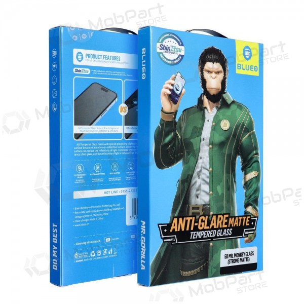 LCD apsauginis stikliukas 5D Mr. Monkey Glass (Strong Matte) Apple iPhone 15/16 svart