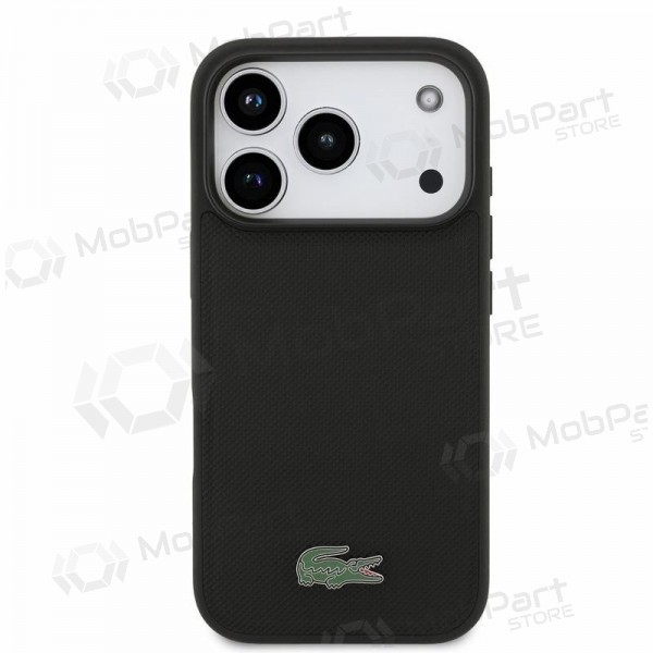 Apple iPhone 18 Pro fodral - Lacoste PVC Iconic Petit Pique Metal Logo MagSafe (svart)