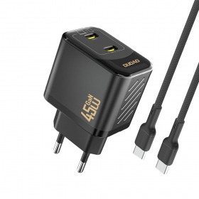 Telefonladdare Dudao A28PC 45 W GaN 2x USB-C med USB-C-kabel 1 m svart