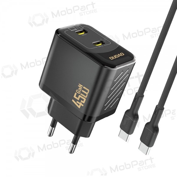 Telefonladdare Dudao A28PC 45 W GaN 2x USB-C med USB-C-kabel 1 m svart
