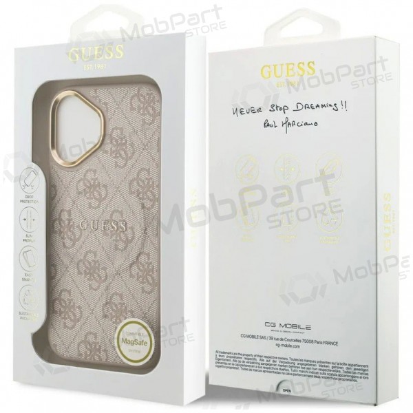 Apple iPhone 17 fodral - Guess PU Leather 4G Gold Frame MagSafe (rosa)