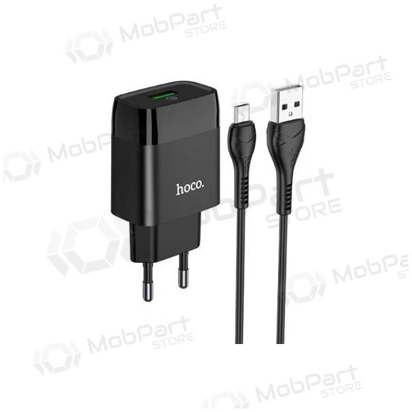 Laddare HOCO C72Q Glorious USB + microUSB kabel (QC3.0) (svart)