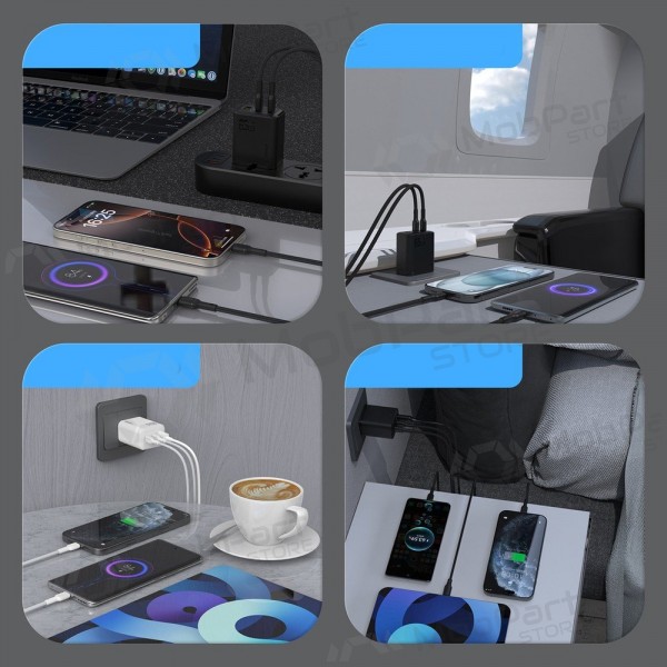 Telefonladdare Dudao A28PC 45 W GaN 2x USB-C med USB-C-kabel 1 m svart