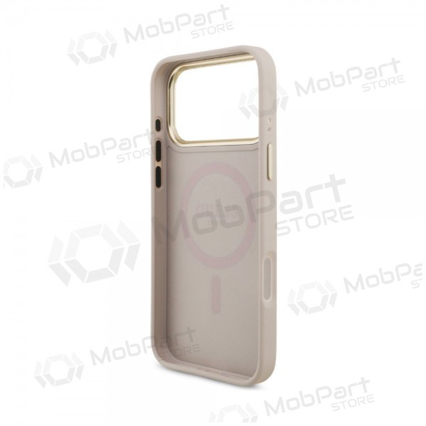 Apple iPhone 18 Pro Max fodral - Guess PU Leather 4G Strass Triangle Logo Gold Frame MagSafe (rosa)