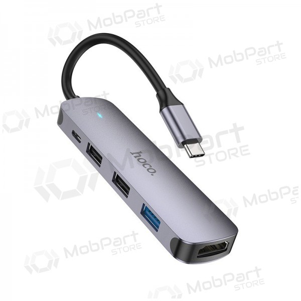 Adapter Hoco HB27 Type-C Multi-Function Converter HDMI+USB3.0+USB2.0*2+PD grå