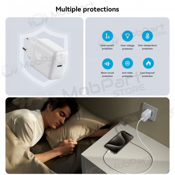 Laddare Joyroom JR-TCF24 USB-C PD30W + USB-C to USB-C cable 1.0m vit