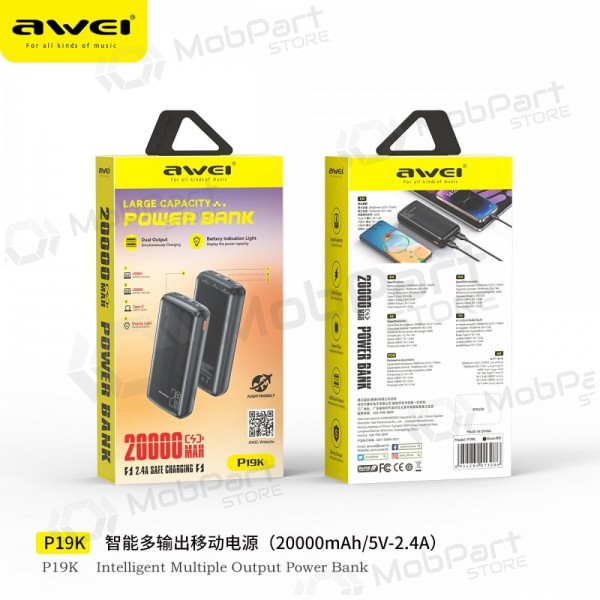 Powerbank Power Bank Awei P19K 5V/2.4A 20000mAh svart
