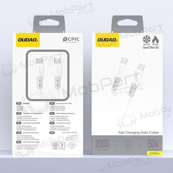 USB-C-kabel Dudao L25SC USB-C till USB-C 2 m 60 W vit