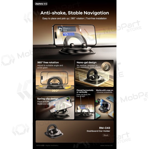 Universal bilhållare Remax RM-C43 (dashboard) svart