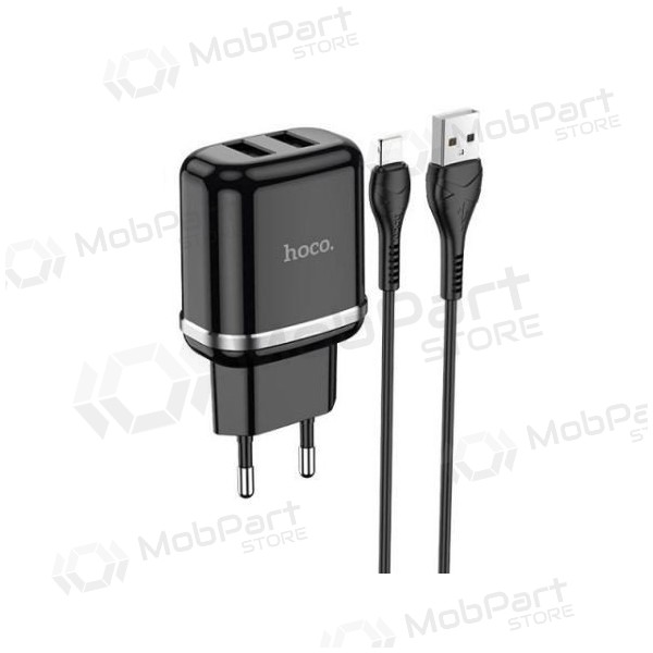 Laddare HOCO N4 Aspiring Dual USB + type-C kabel (5V 2.4A) (svart)