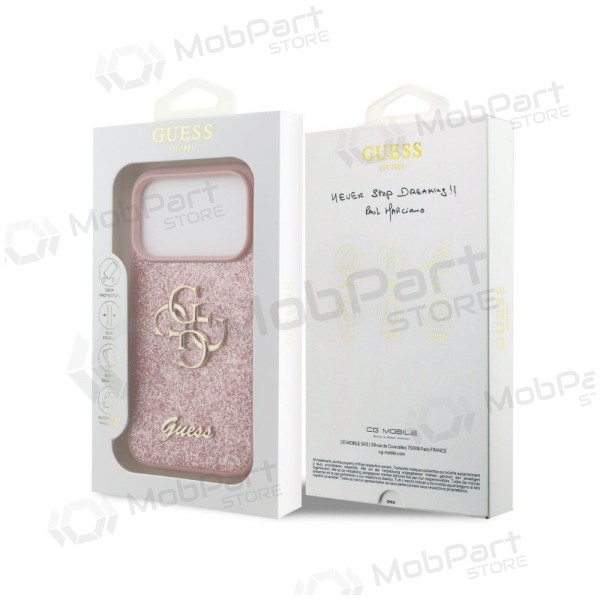 Apple iPhone 18 Pro fodral - Guess PU Fixed Glitter 4G Metal Logo (rosa)