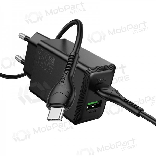 Telefonladdare Hoco N71 30 W GaN USB-C + USB-A med USB-C-kabel 1 m svart