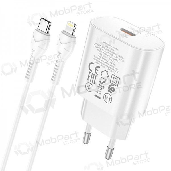 Telefonladdare Hoco N22 25 W USB-C med Lightning-kabel 1 m vit