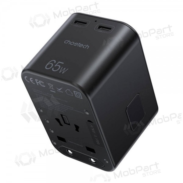 Universell kelioninis laddare Choetech PD5009 65W 2xUSB-C/USB-A svart