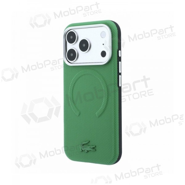 Apple iPhone 18 Pro fodral - Lacoste PVC Petit Pique Semi Wrap Embossed MagSafe (grön)