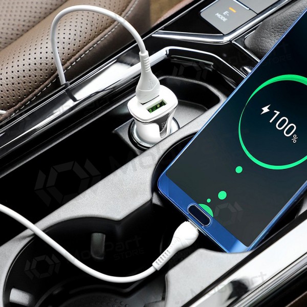 Laddare automobilinis Hoco Z31 Quick Charge 3.0 (3.4A) x 2 USB + Type-C (vit)